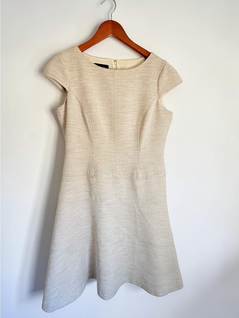 Jones New York Elegant Textured Fit Flare Dress Neutral Size 8